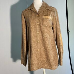Personal by Leslie Faye 60’s Era Wool Shirt Faux Suede Pocket, Elbow Patches